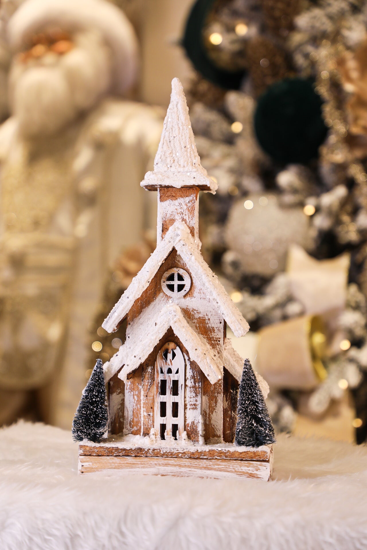 Flocked Wood Church Cottage