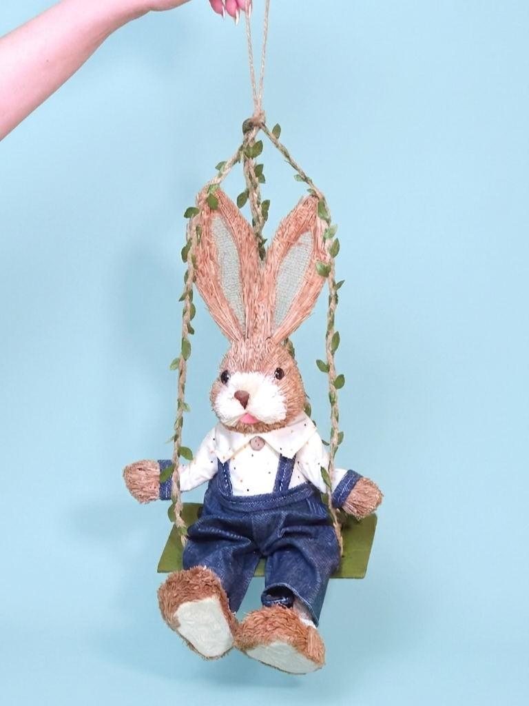 Easter Blue Straw Hanging Bunny