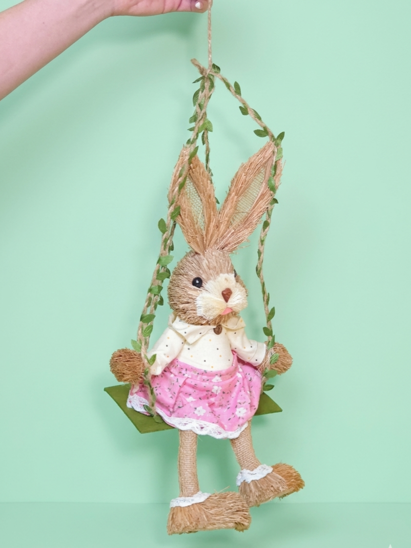 Easter pink Straw Hanging Bunny