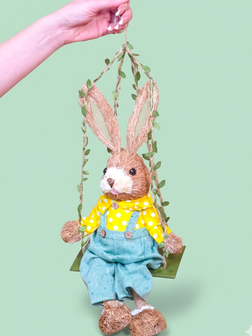 Easter Yellow Straw Hanging Bunny