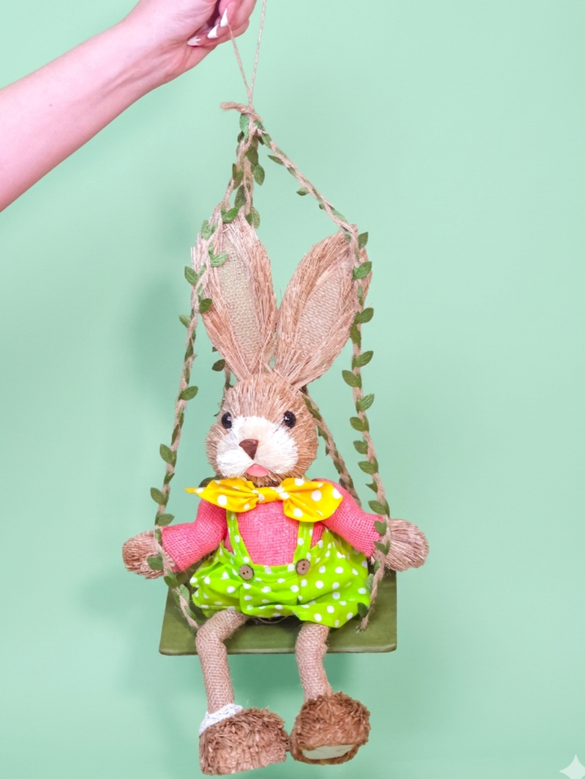 Easter Fuchsia Straw Hanging Bunny
