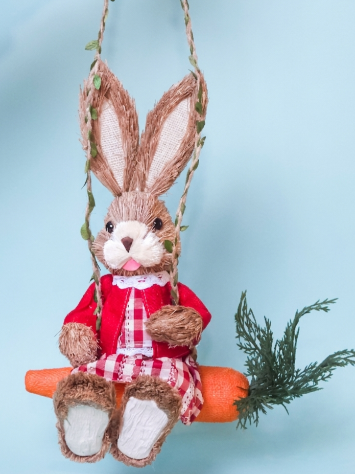 Easter Girl Straw Rabbit Hanging on Carrot