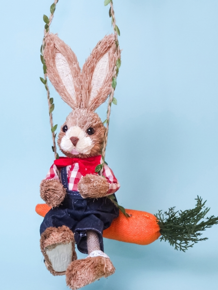 Easter Boy Straw Rabbit Hanging on Carrot