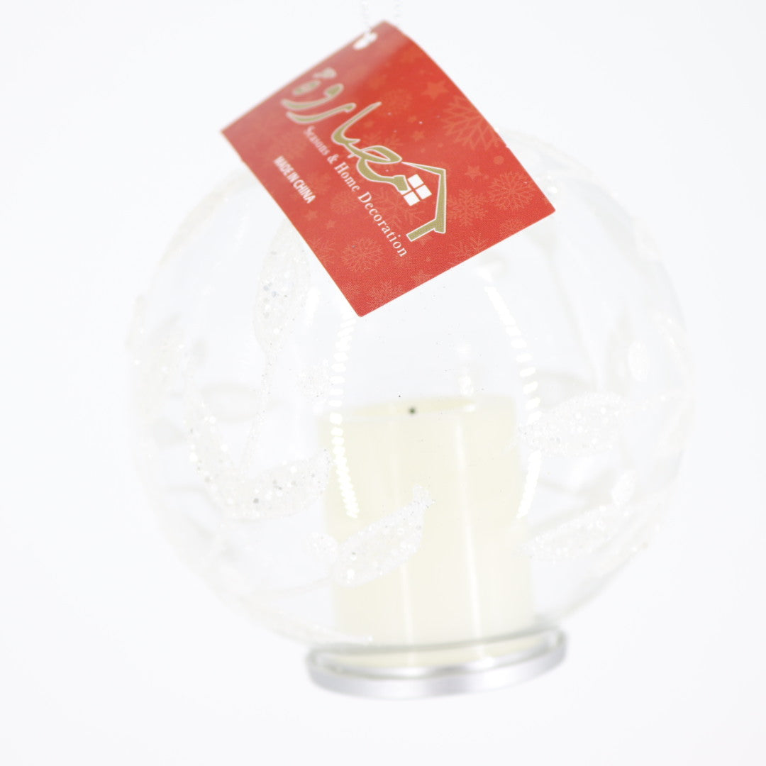 Lighted Candle Glass Ball W/white leafs
