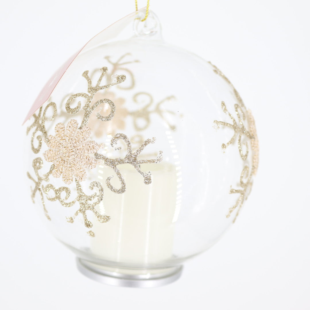 Lighted Candle Glass Ball W/Snowflake