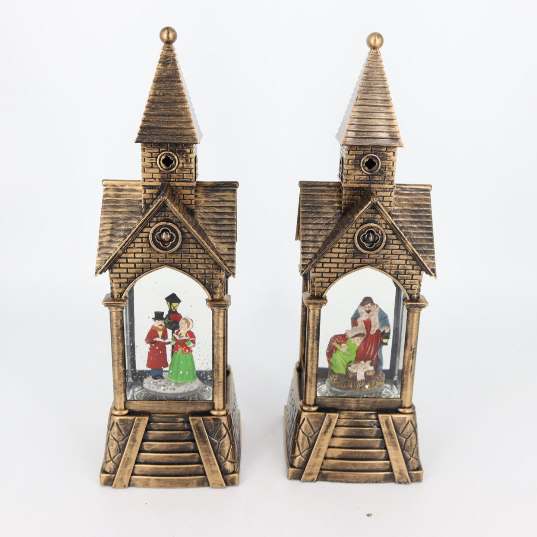 Church Snowing lighted Latern