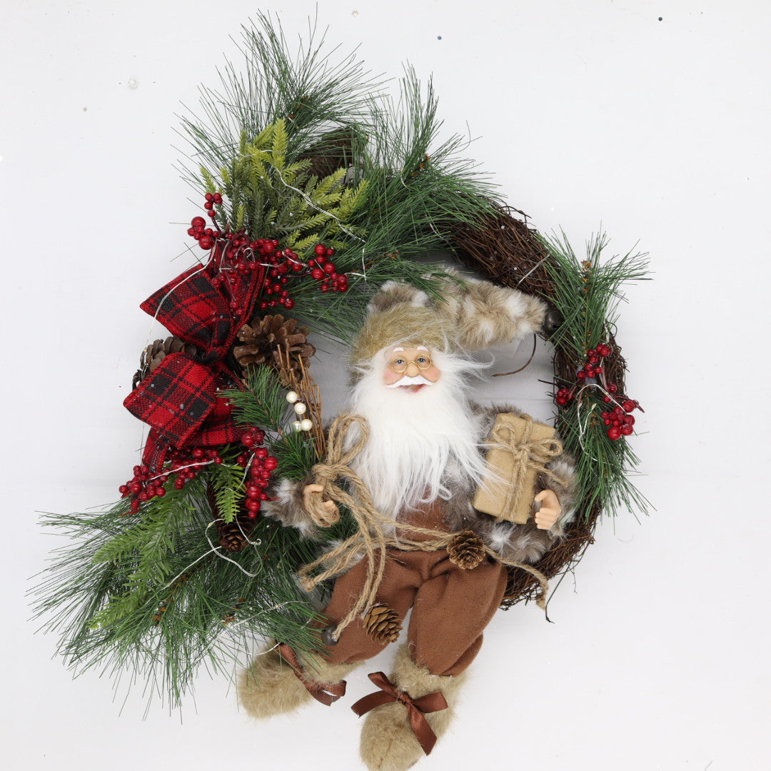 Santa On Wreath Bufflo Ribbon