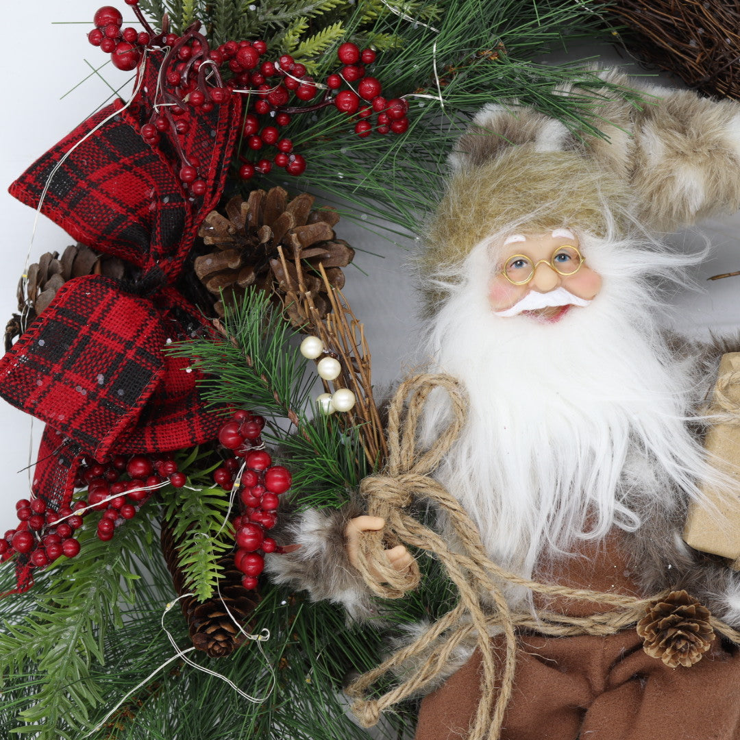 Santa On Wreath Bufflo Ribbon