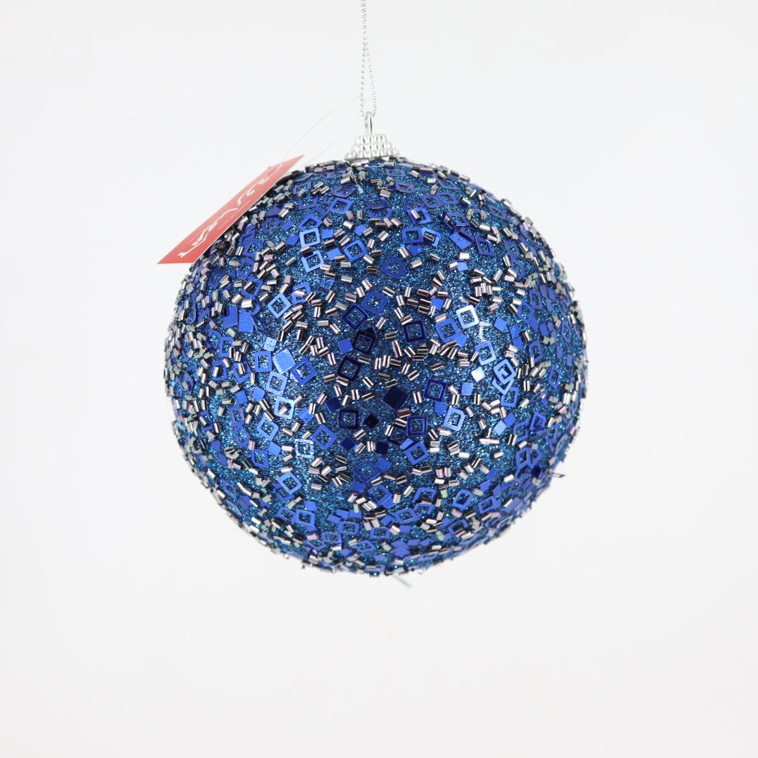 12cm Royal Blue Sprinkles Christmas Ball Ornament