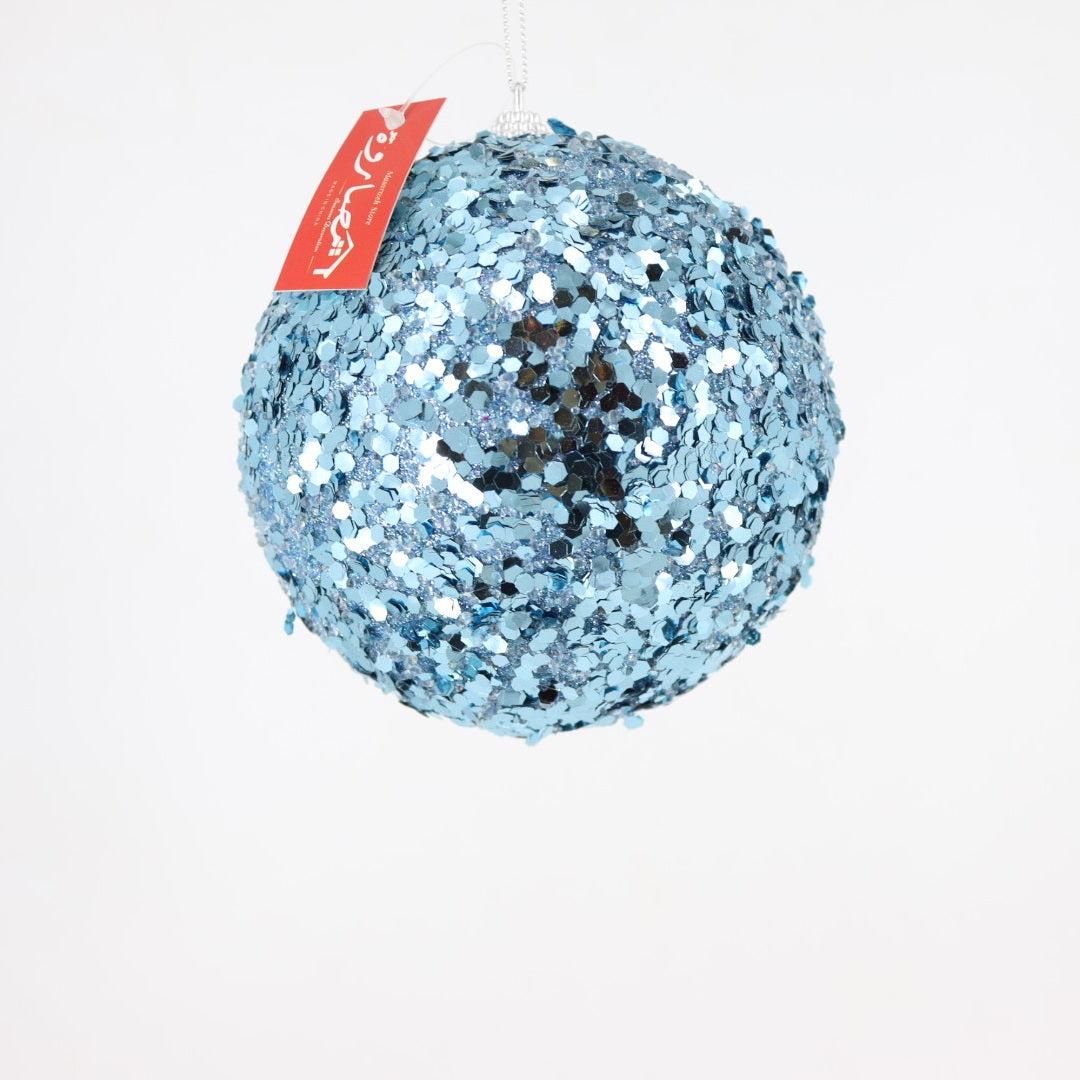 12cm Blue Glitter Christmas Ball Ornaments