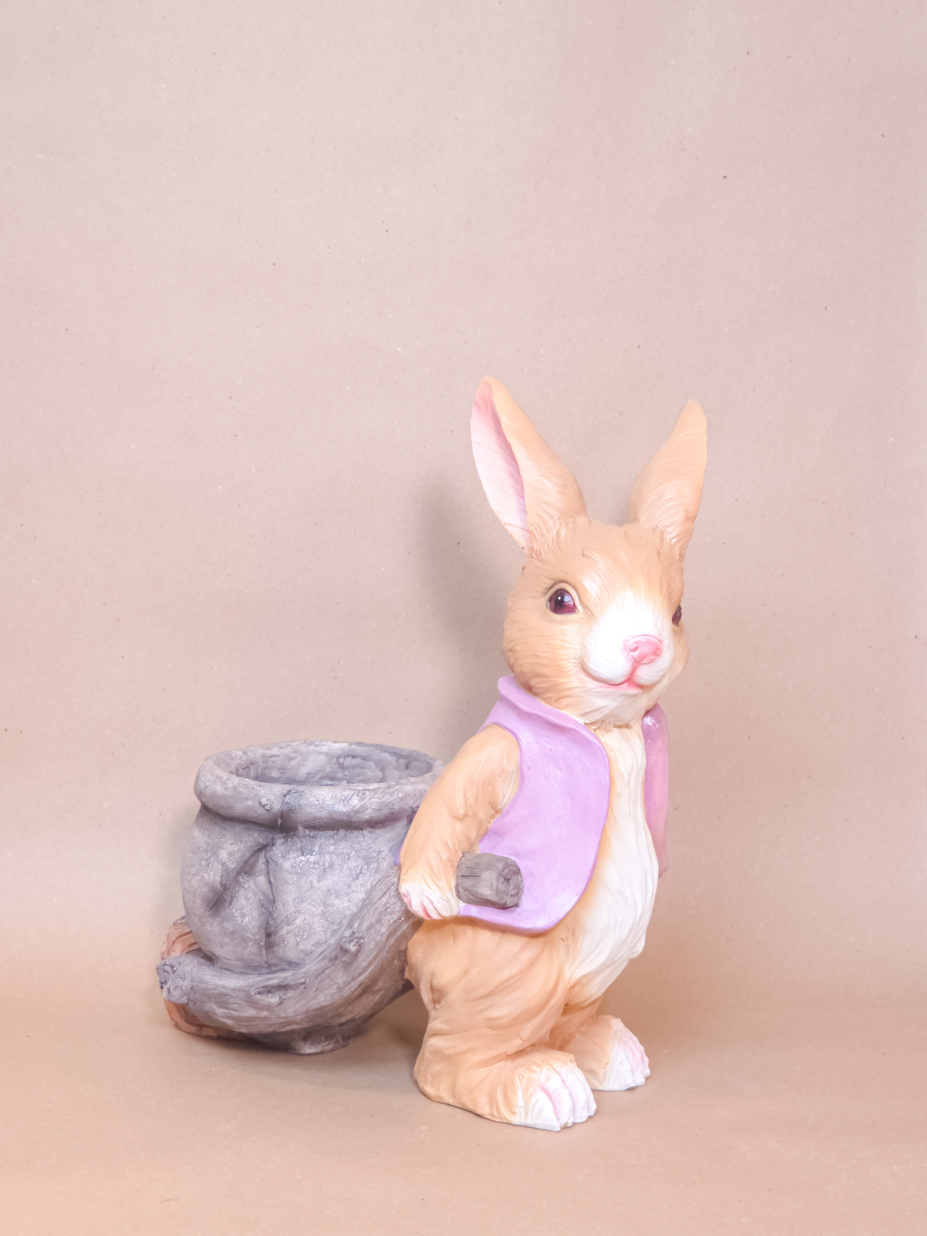 Easter pink Rabbit Resin With Wagon Planter