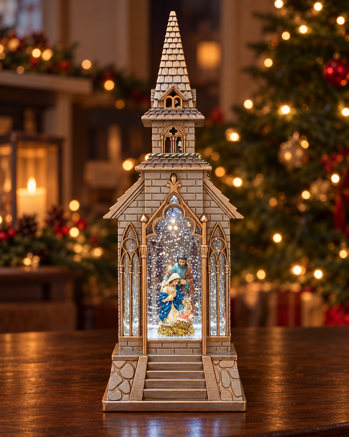 Church Natvity Set Musical Water Lantern
