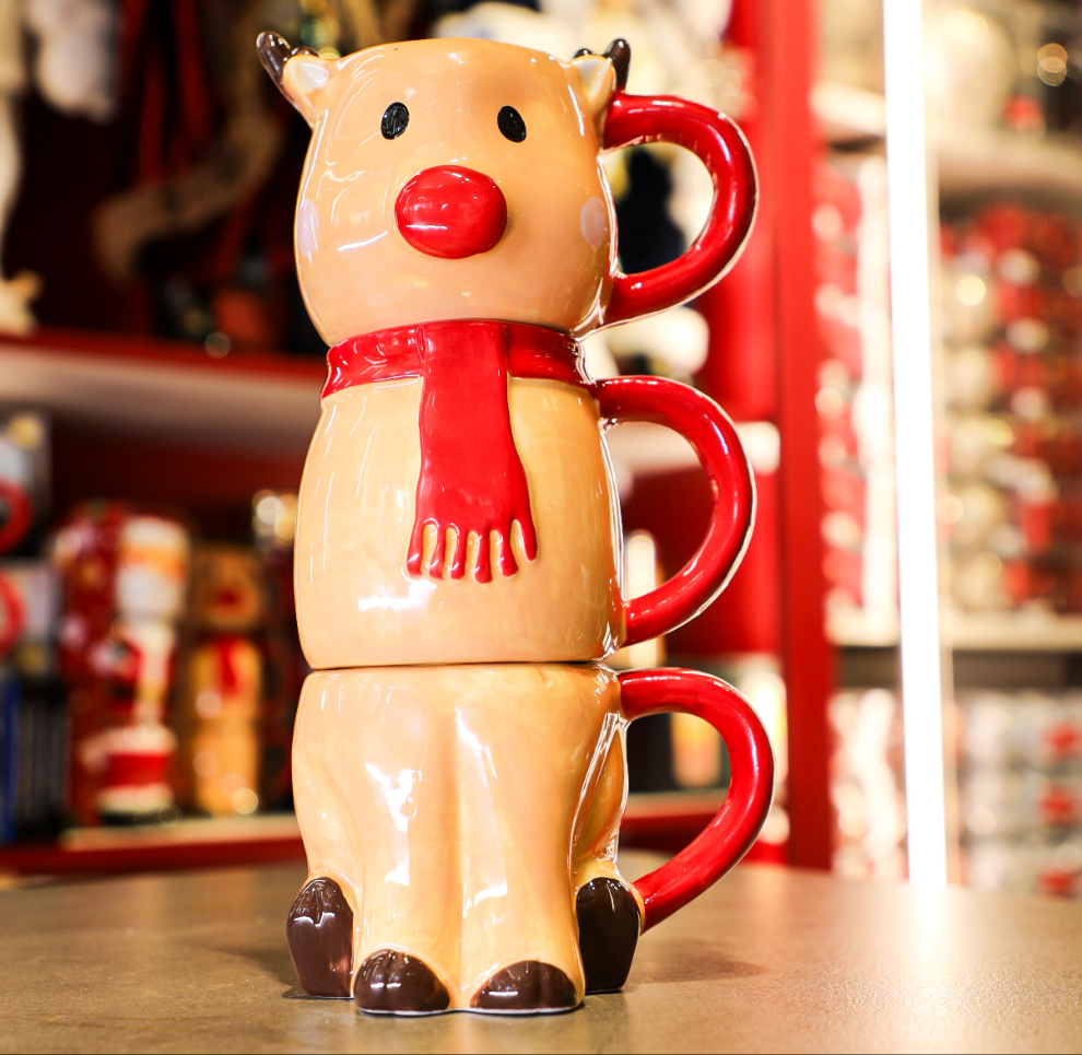 Set of Three Stacking Rudolf Mugs