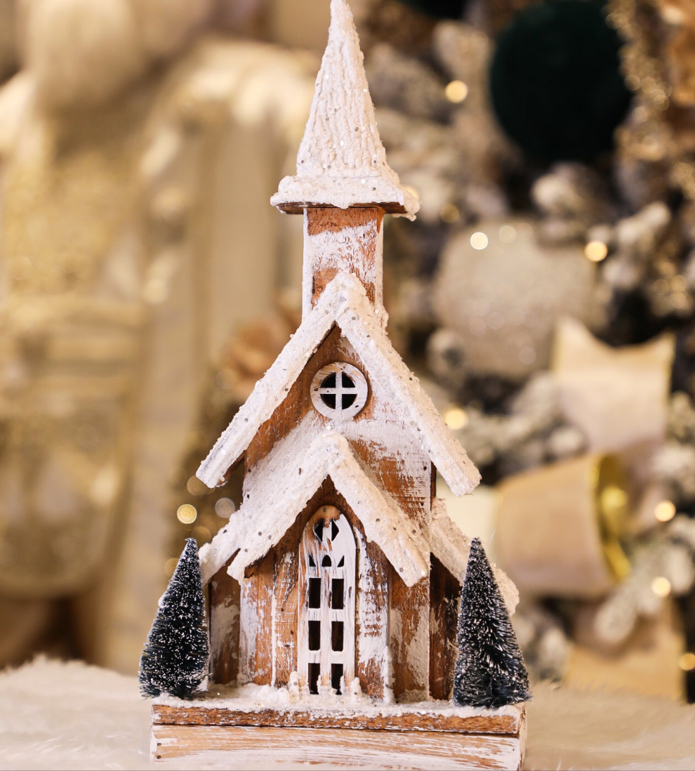 Flocked Wood Church Cottage