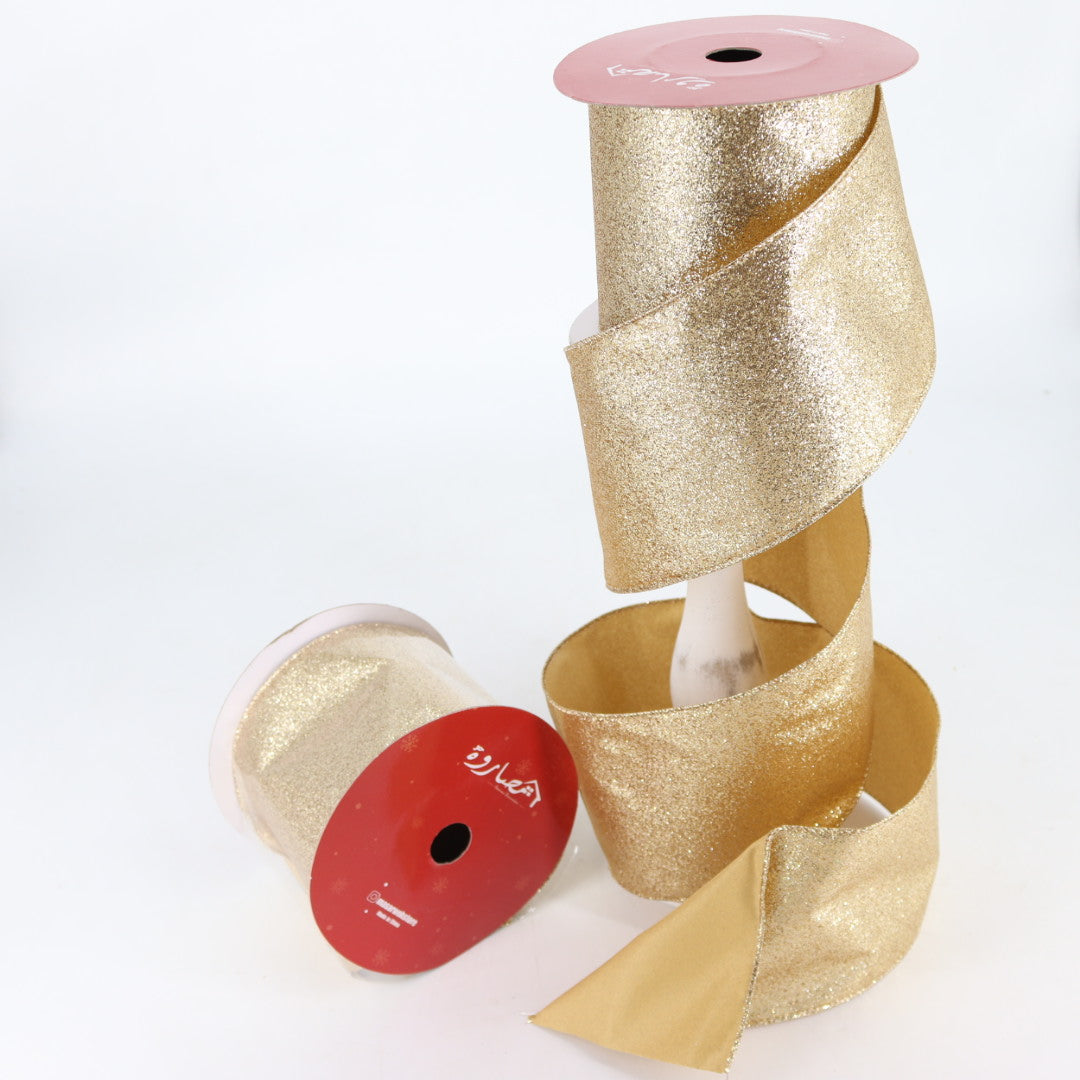 Champagne Glitter Wired Ribbon