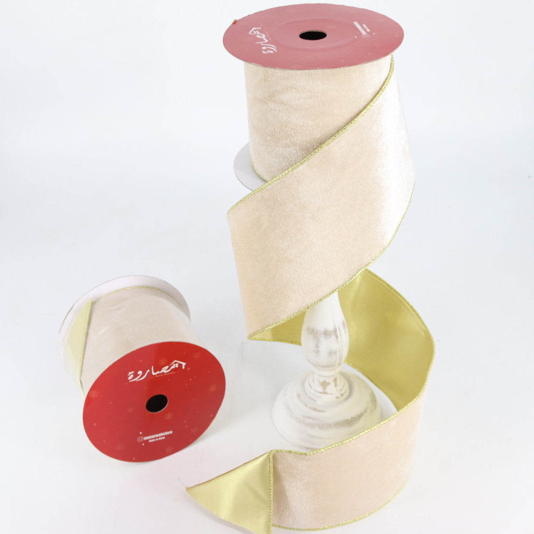 Beige Velvet Wired Ribbon