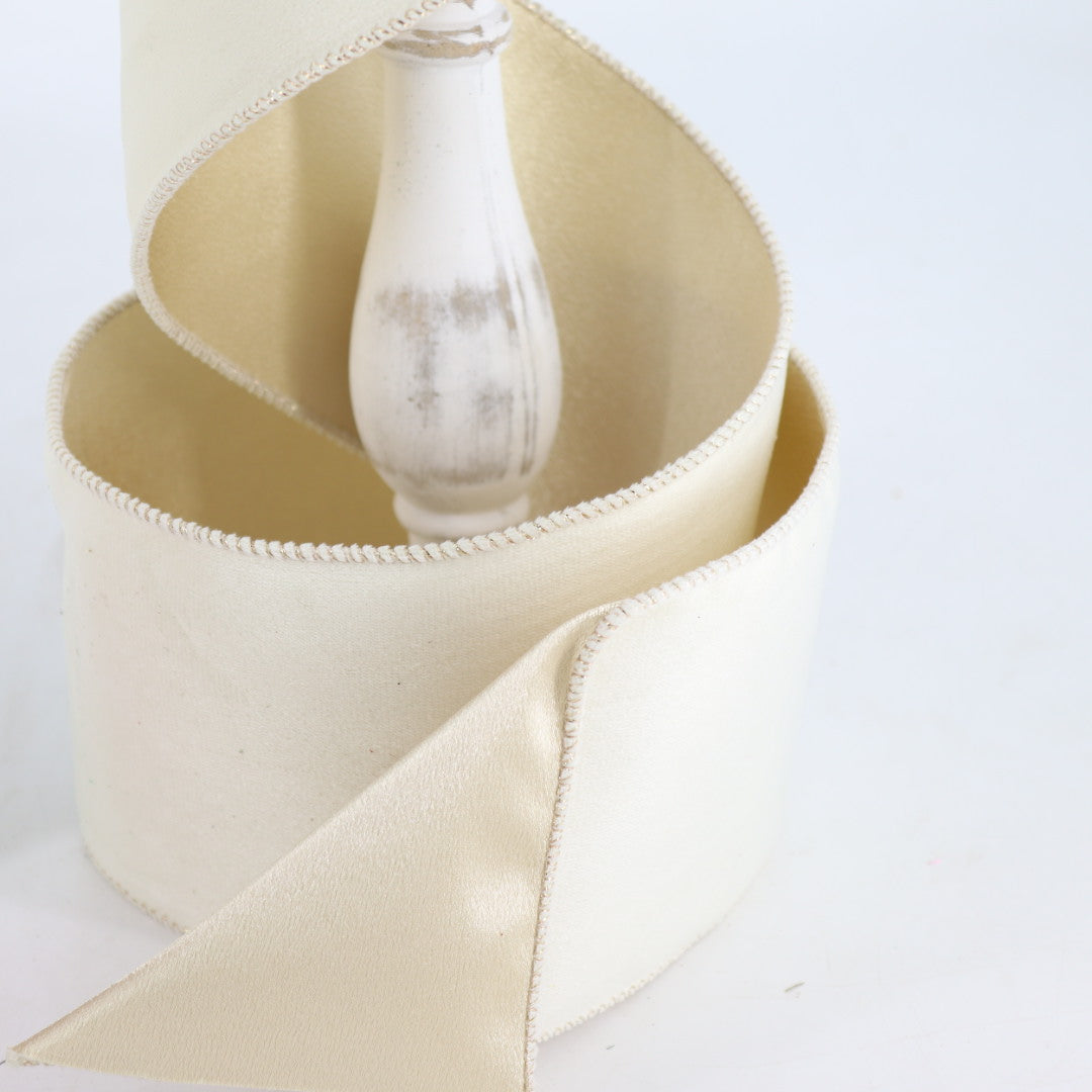 Ivory Velvet Wired Ribbon