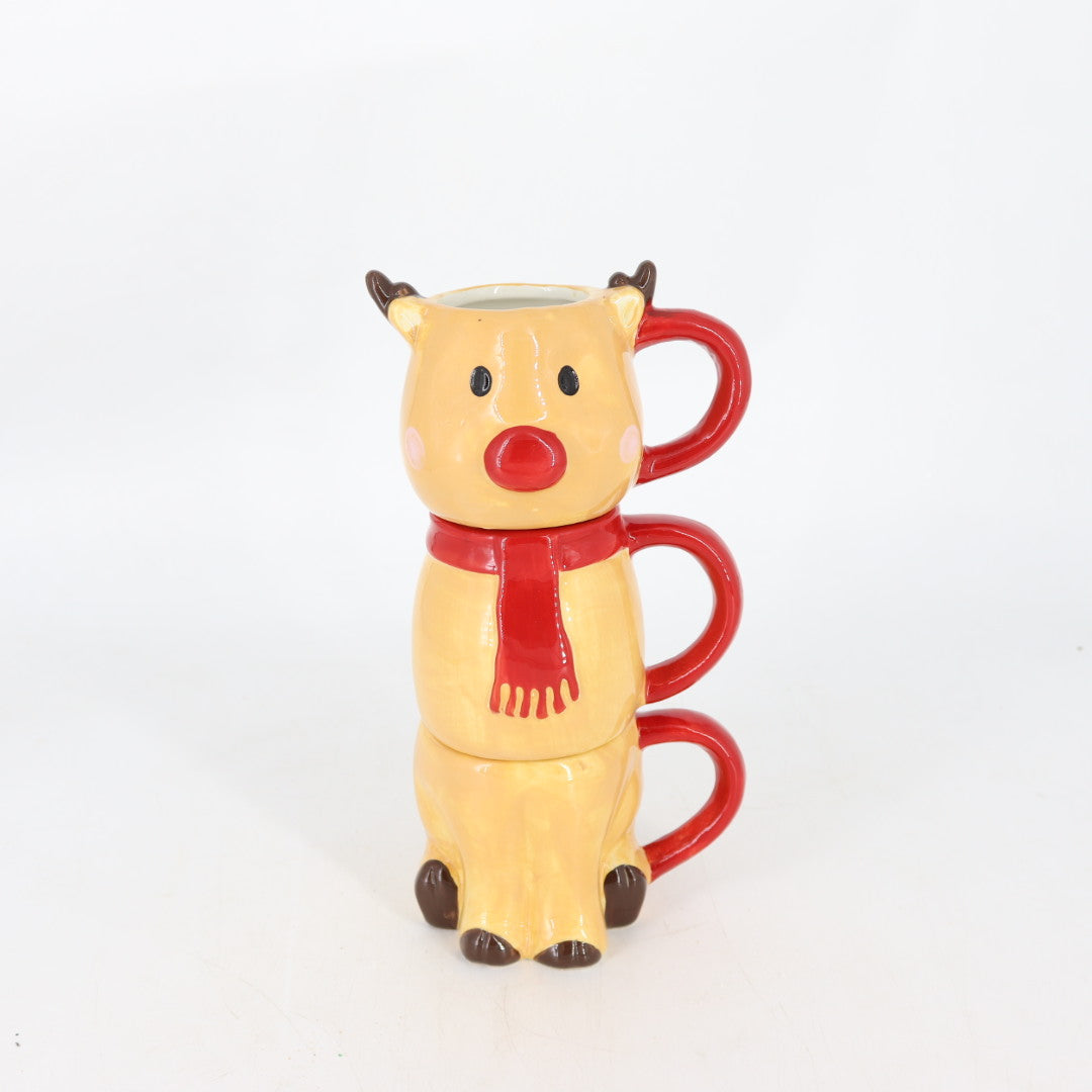 Set of Three Stacking Rudolf Mugs