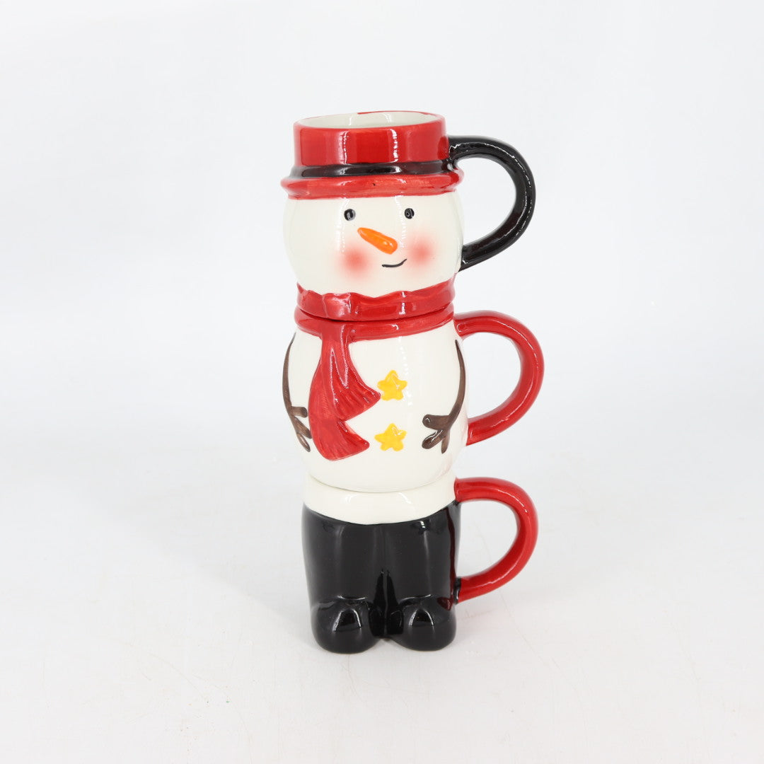 Set of Three Stacking Snowman Mugs
