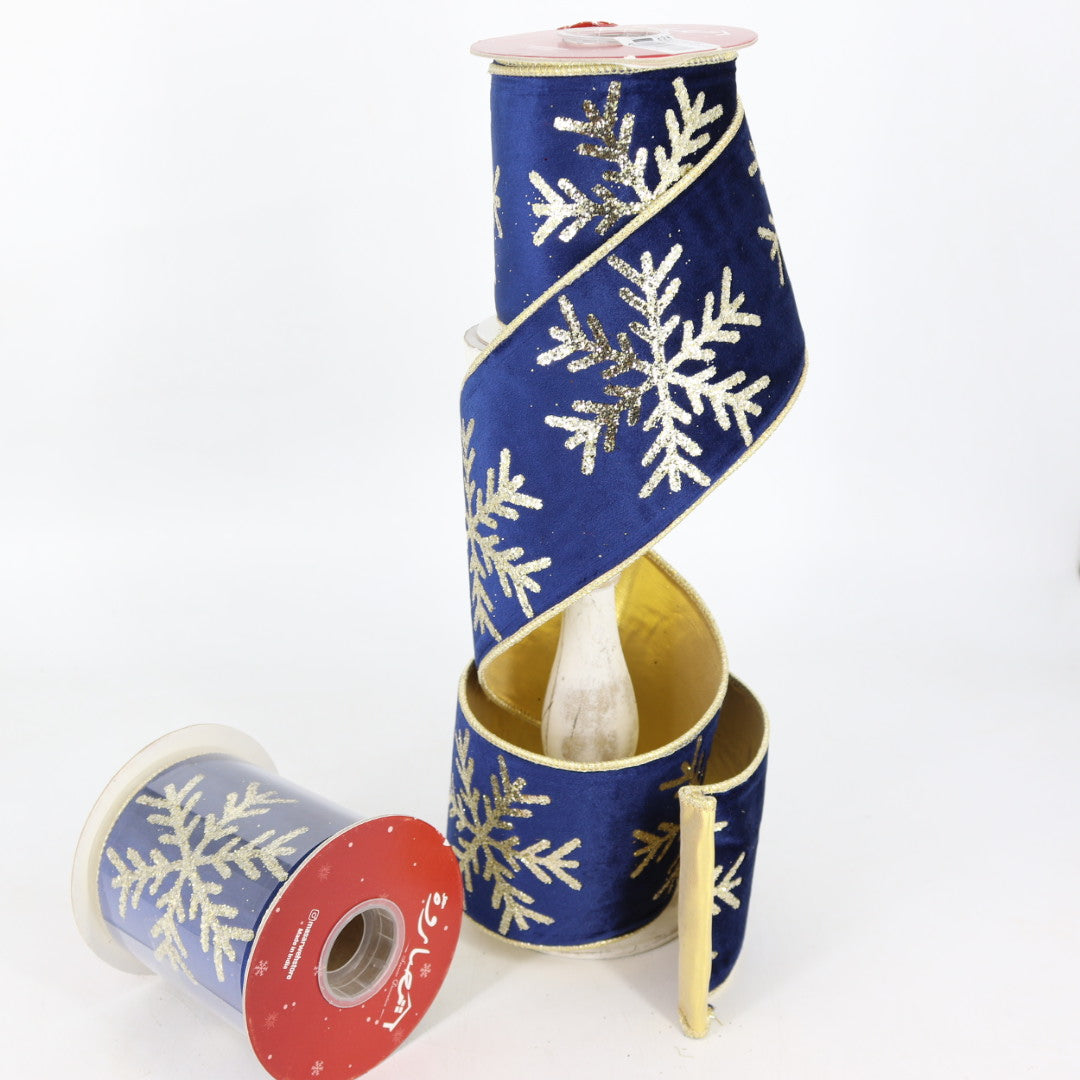 Navy Snowflakes Ribbon