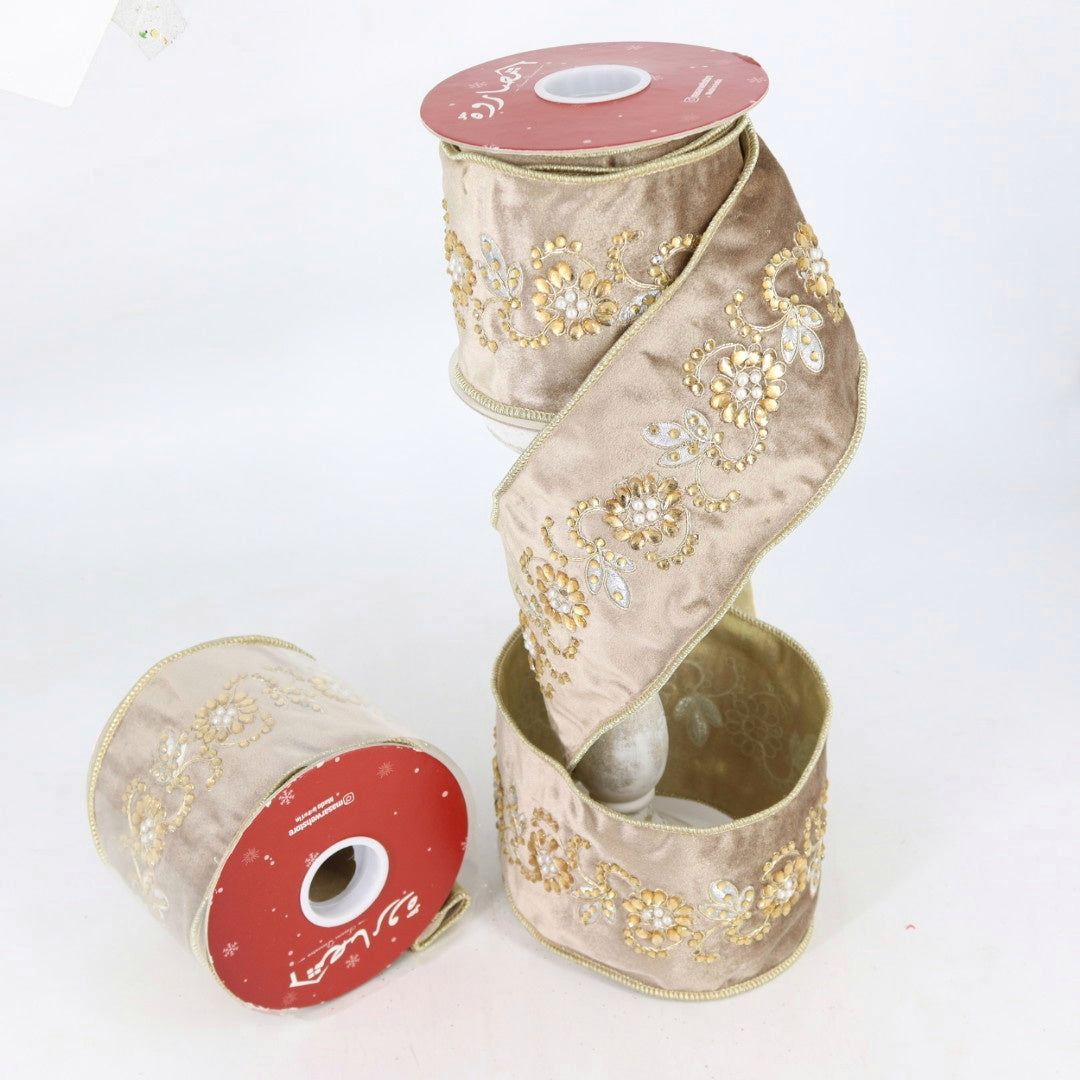Champagne Beaded Ribbon