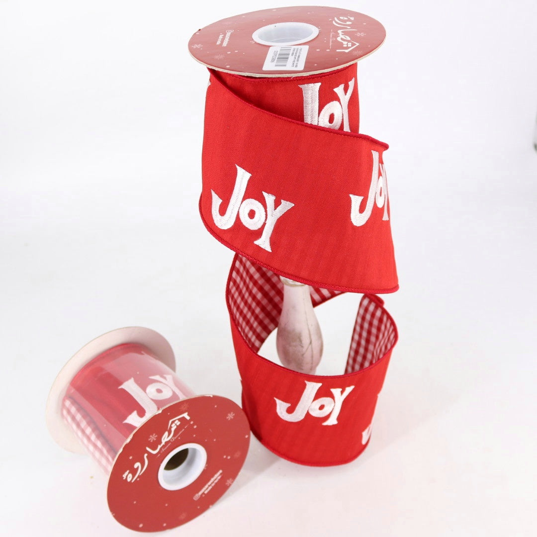Joy / Checker Red&White Double Face Ribbon