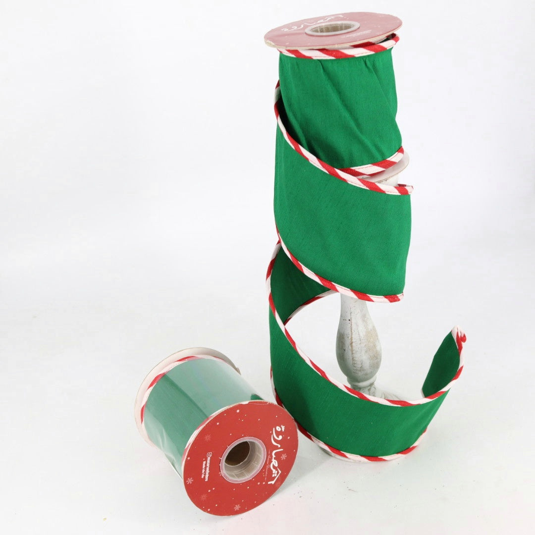 Green With Red & White Trim Ribbon