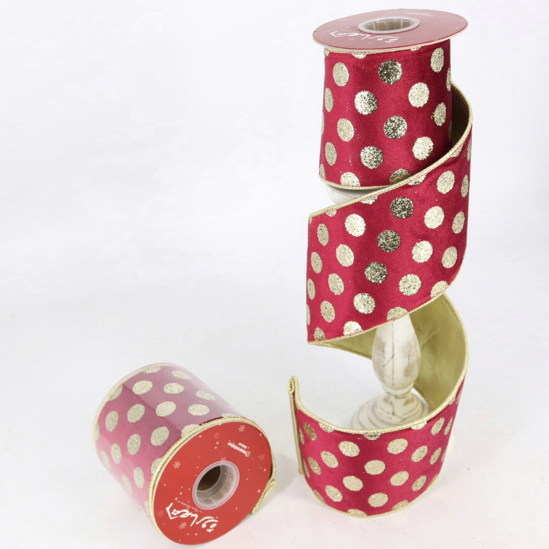 Burgundy Champagne Polka Dots Ribbon