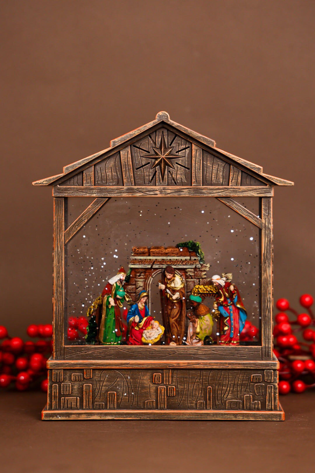 Nativity Set Brown Musical Water Lantern