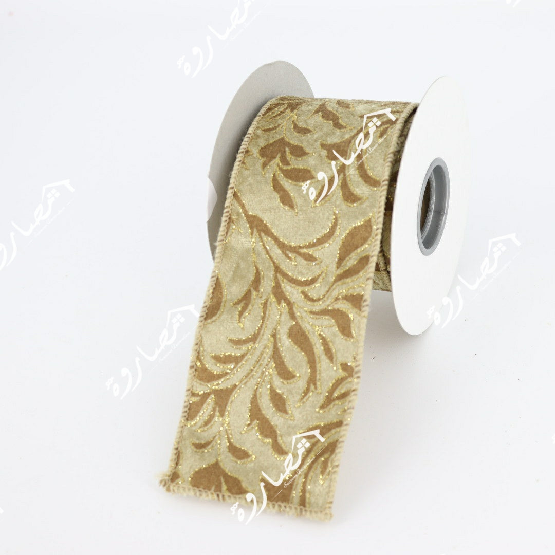 Taupe Acanthus Glitter Ribbon