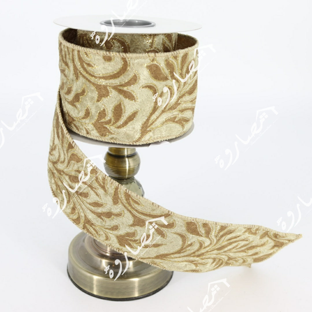 Taupe Acanthus Glitter Ribbon