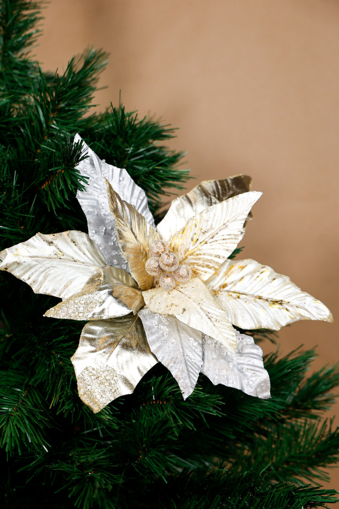 Champagne/Silver Poinsettia Beaded Flower