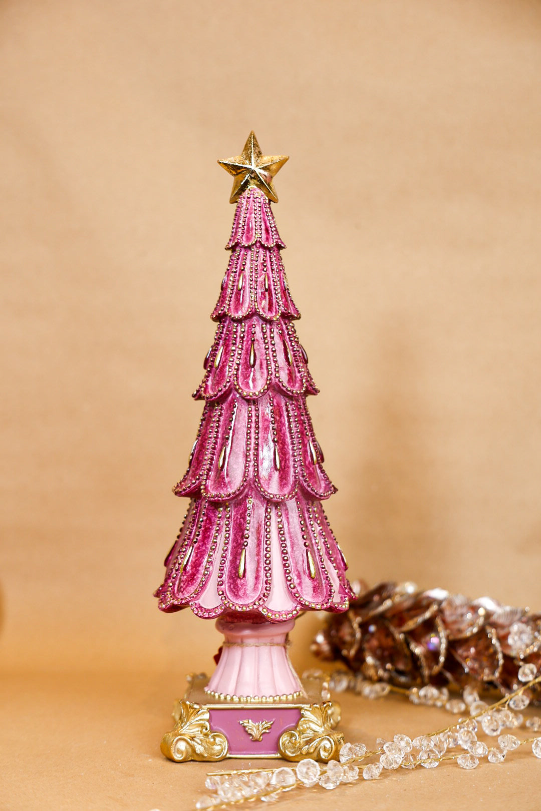 Pink Polyresin Tree With Gold Star
