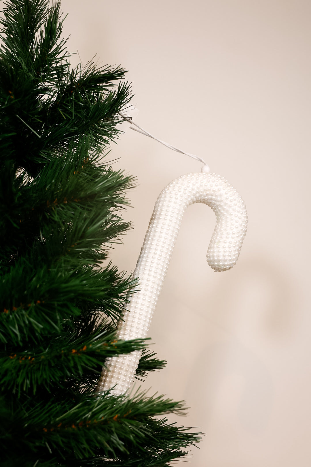 35cm Candy Cane Pearl White Ornament