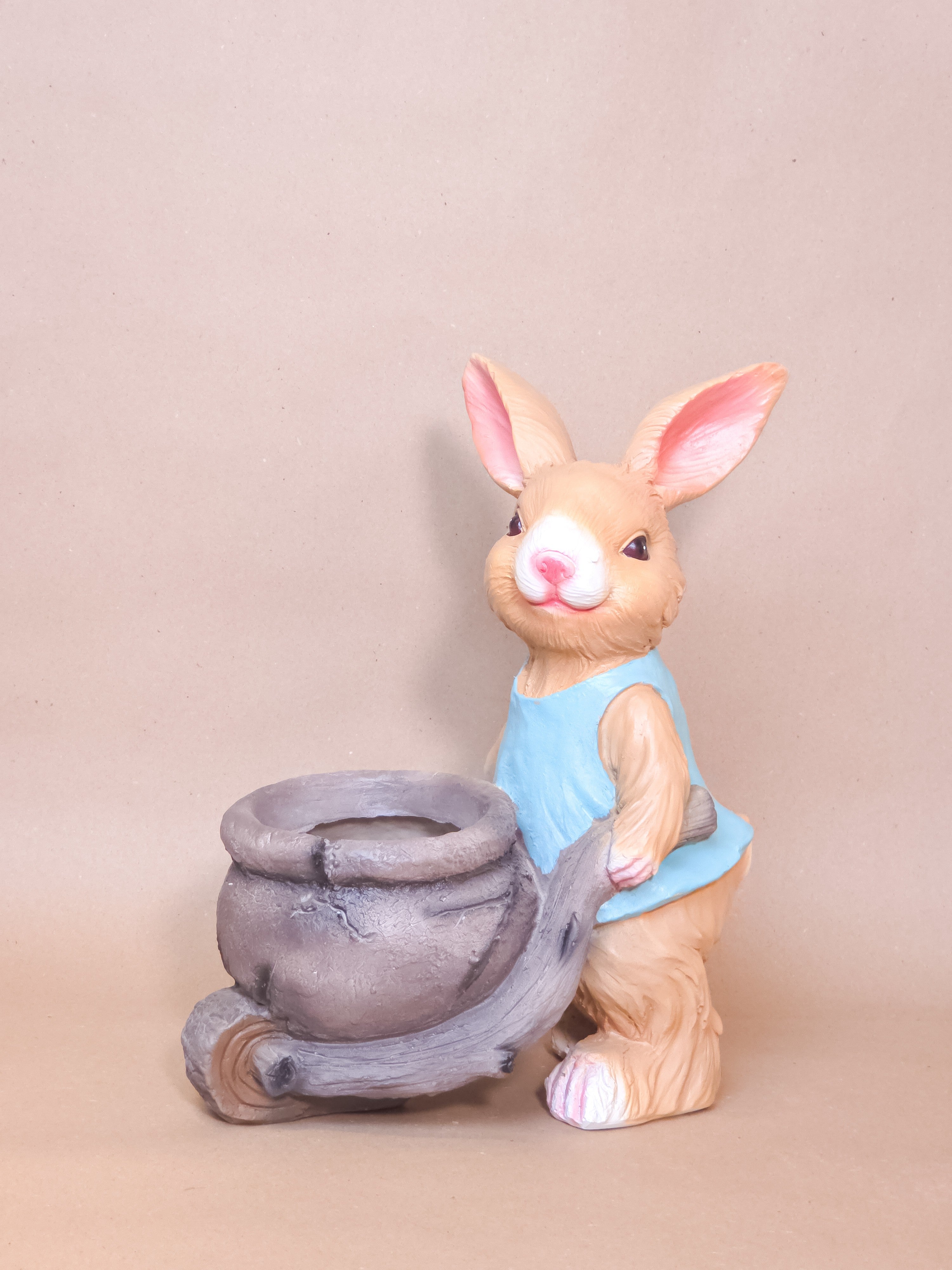 Easter Blue Rabbit Resin With Wagon Planter