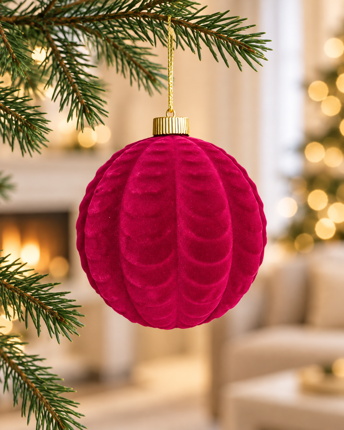 15cm Burgundy Velvet Christmas Ball