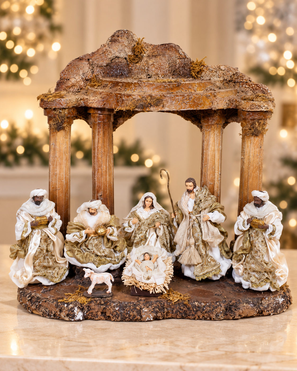 Nativity Scene Champagne/Gold Fabric Handmade