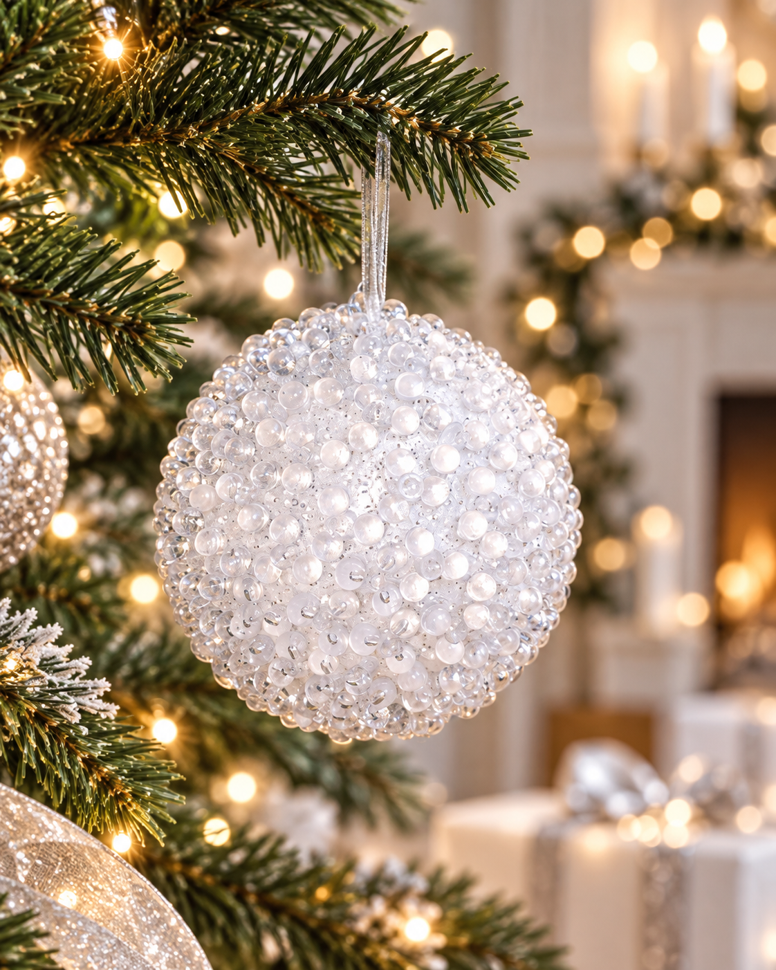 12CM beaded White Christmas Ball