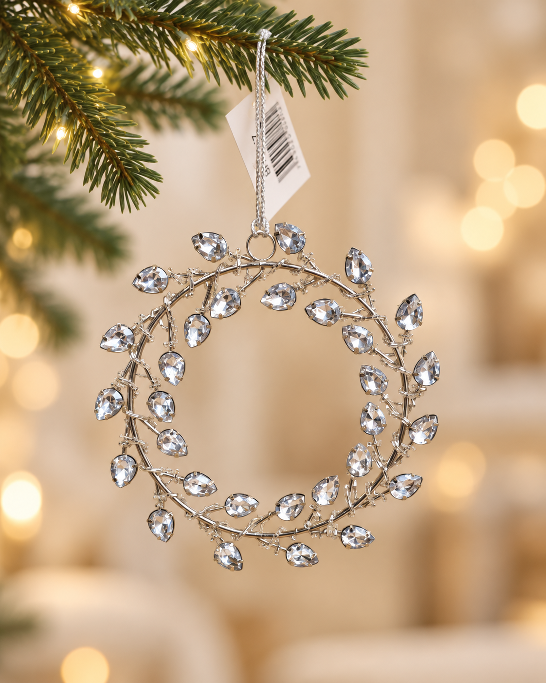 Wreath Metal Jeweled Christmas Ornament