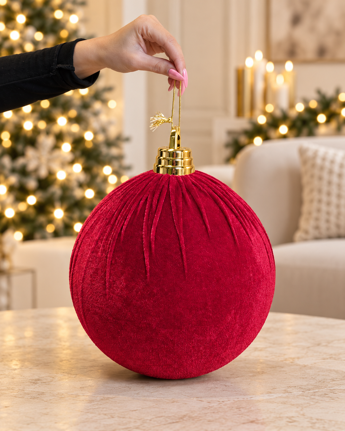 25cm Burgundy Velvet Christmas Ball