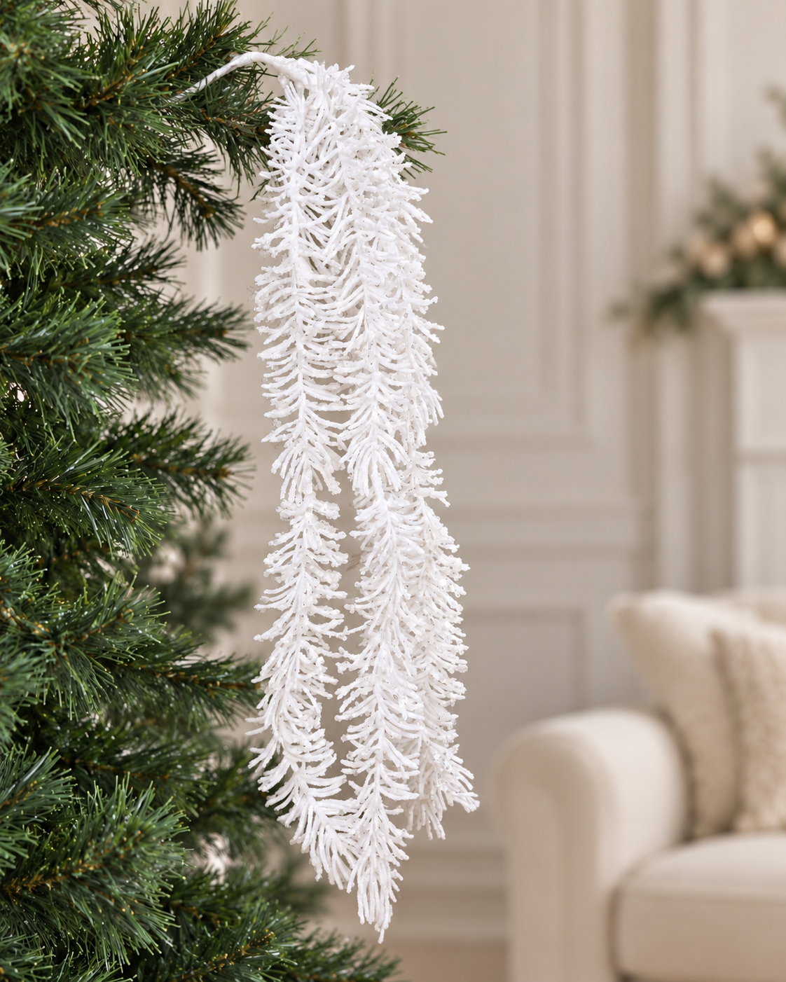 White Glitter Hanging Tree Spray
