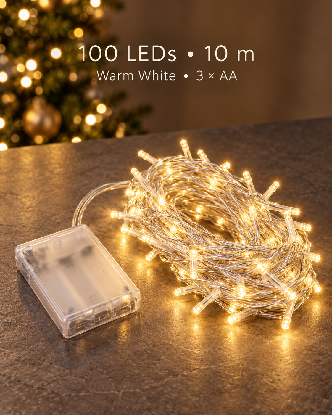 100LED Battery Warm White Lights AA