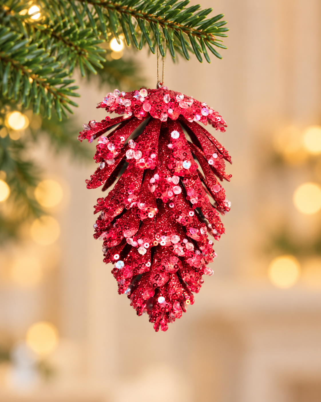 Red Pine Cone Hanging Ornament