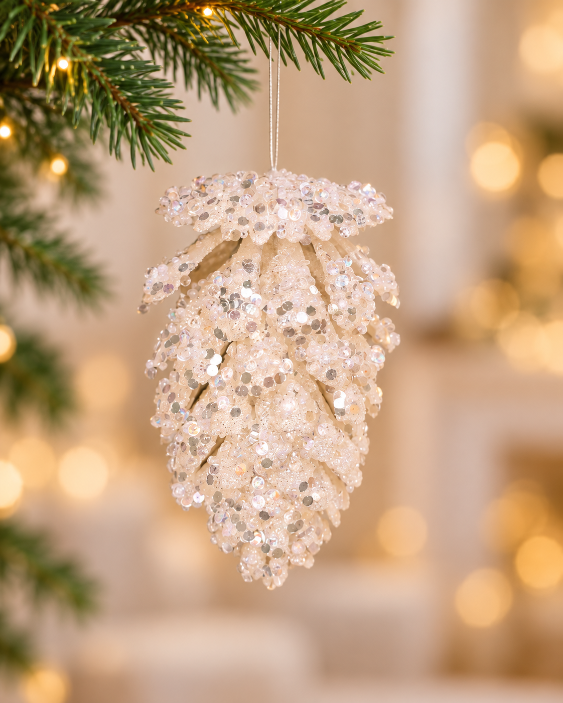 White Pine Cone Hanging Ornament
