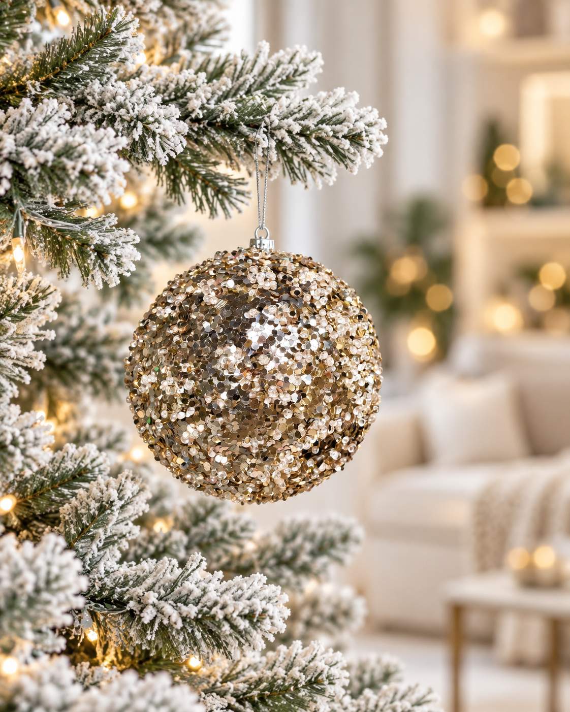15cm Glitter Champagne Christmas Ball