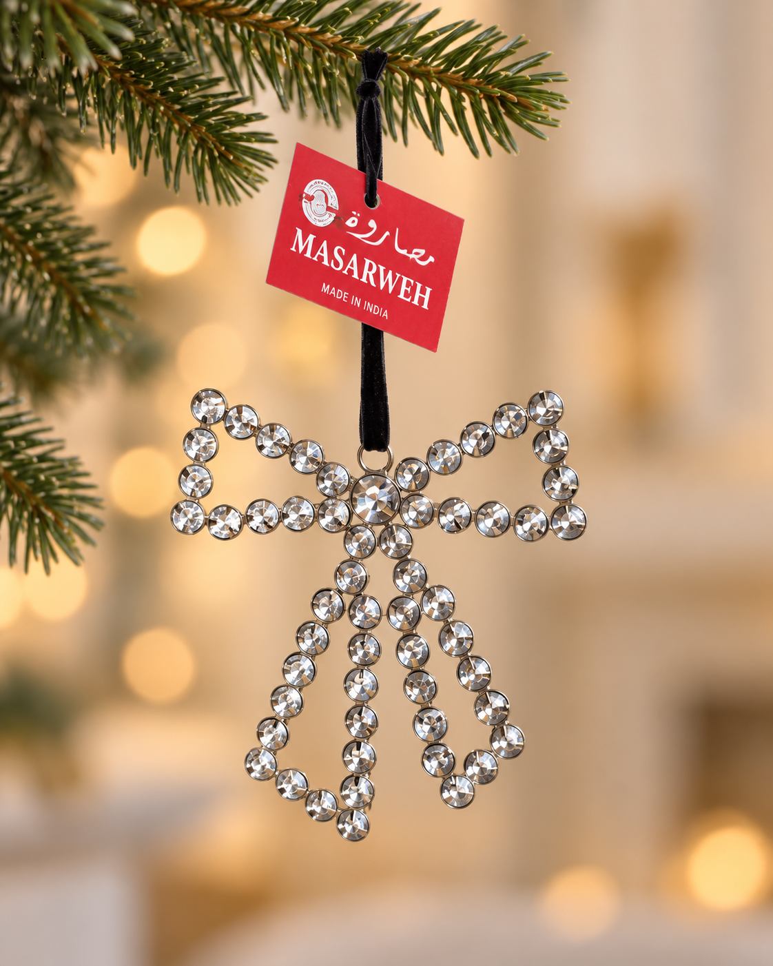 Bow Metal Jeweled Christmas Ornament