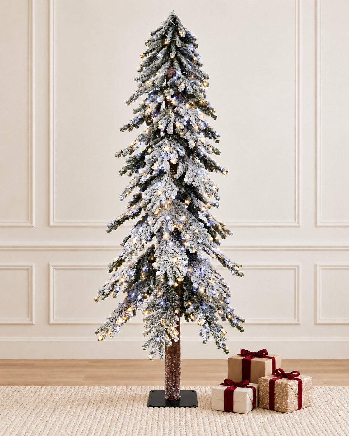 Pre-lit Flocked Alpine Slim Christmas Tree