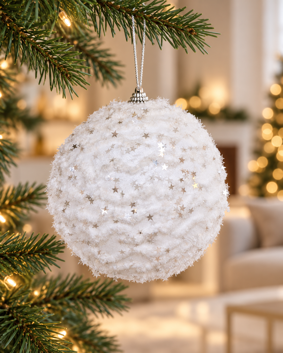 15cm White Christmas Ball
