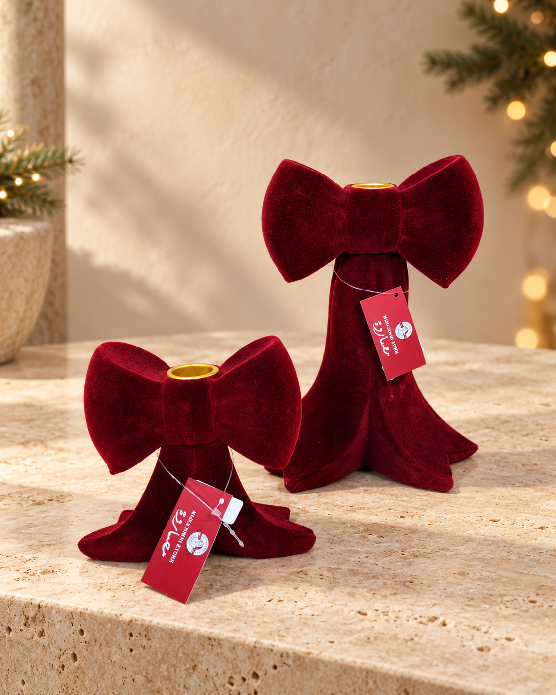Candle Holder Velvet Bows Polyresin Gift