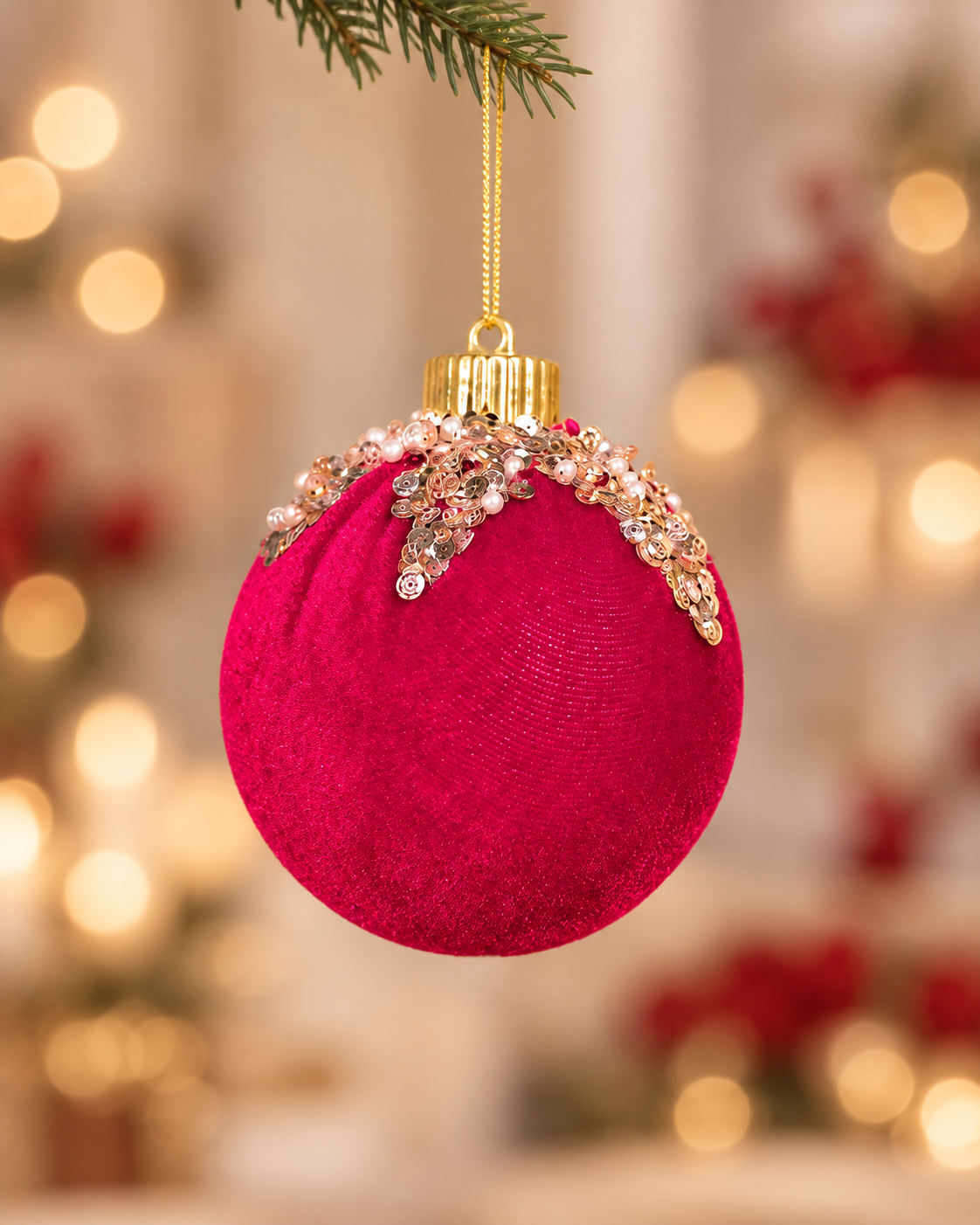 10cm Red Glitter on Top Velvet Ball